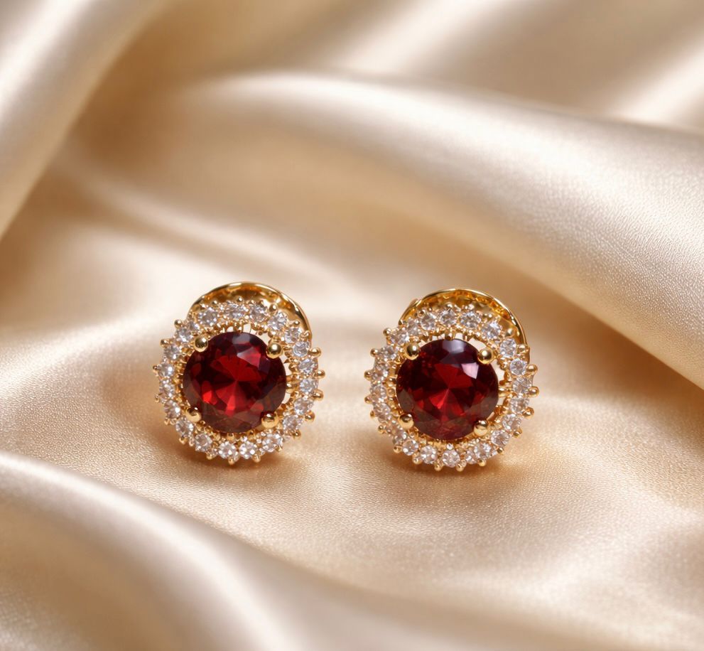Ruby Halo Studs